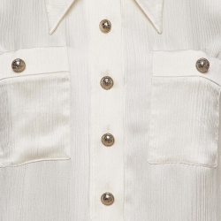 Pre Owned Balmain Ivory White Crinkle Silk Shirt S