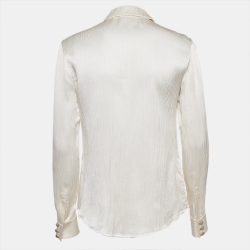 Pre Owned Balmain Ivory White Crinkle Silk Shirt S