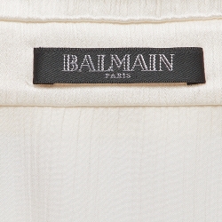 Pre Owned Balmain Ivory White Crinkle Silk Shirt S