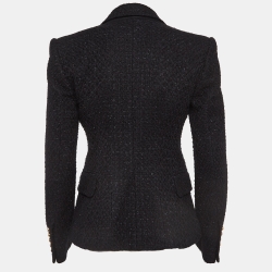Pre Owned Balmain Black Tweed Double Breasted Blazer M