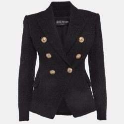 Pre Owned Balmain Black Tweed Double Breasted Blazer M