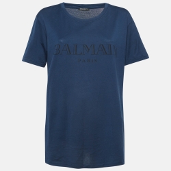 Navy Blue Logo Print Cotton Half Sleeve T-Shirt