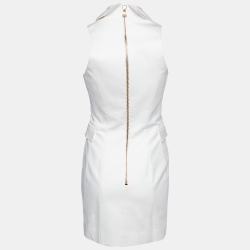 Pre Owned Balmain White Cotton Double Breasted Mini Dress S