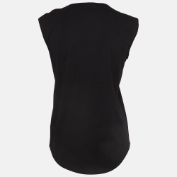 Pre Owned Balmain Black Logo Print Cotton Knit Button Detail Sleeveless T-Shirt S