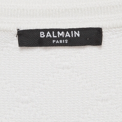 Pre Owned Balmain White Patterned Knit Zip Front Short Dress M