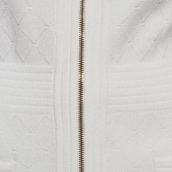 Pre Owned Balmain White Patterned Knit Zip Front Short Dress M