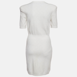 Pre Owned Balmain White Patterned Knit Zip Front Short Dress M