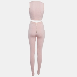 Balmain Pink Embossed Wool Blend Active Wear Set S