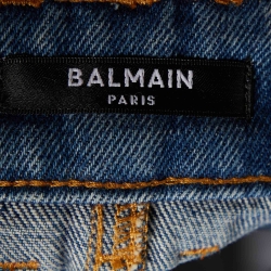 Pre Owned Balmain Blue Denim Pleated Midi Skirt S