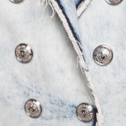 Pre Owned Balmain Blue Distressed Denim Buttoned Double Breasted Jacket L