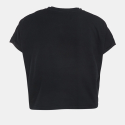 Pre Owned Balmain Black Logo Printed Cotton Knit Crop Top M