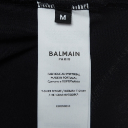 Pre Owned Balmain Black Logo Printed Cotton Knit Crop Top M
