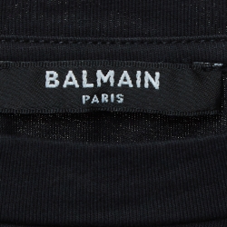 Pre Owned Balmain Black Logo Printed Cotton Knit Crop Top M