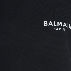 Pre Owned Balmain Black Logo Printed Cotton Knit Crop Top M