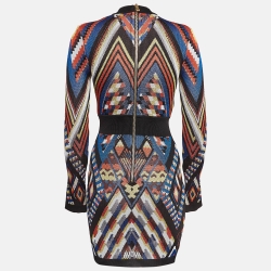 Balmain Multicolor Patterned Knit Lace-Up Mini Sheath Dress S  