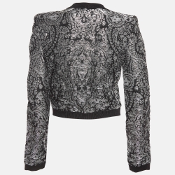 Pre Owned Balmain Black/Silver Lurex Knit Cropped Cardigan S