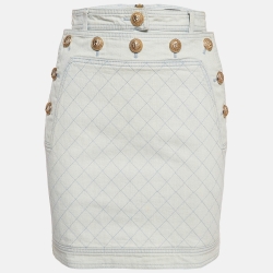 Pre Owned Balmain Light Blue Denim Button Detailed Skirt S