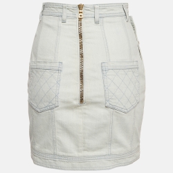 Pre Owned Balmain Light Blue Denim Button Detailed Skirt S