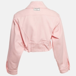 Pre Owned Balmain Pink Denim Buttoned Detailed Cropped Jacket S