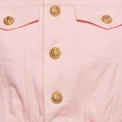 Pre Owned Balmain Pink Denim Buttoned Detailed Cropped Jacket S