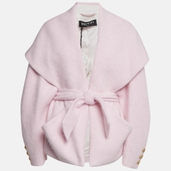 Balmain Pink Wool Blend Knit Belted Coat M
