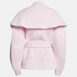 Balmain Pink Wool Blend Knit Belted Coat M