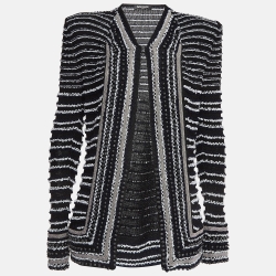 Pre Owned Balmain Navy Blue Embellished Knit Cardigan M