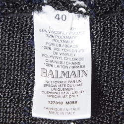 Pre Owned Balmain Navy Blue Embellished Knit Cardigan M