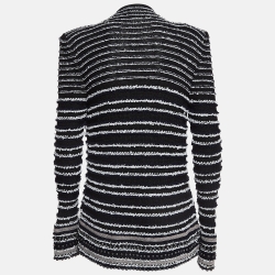 Pre Owned Balmain Navy Blue Embellished Knit Cardigan M