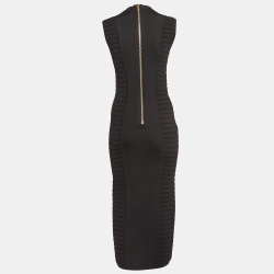 Pre Owned Balmain Black Stretch Knit Hook Detail Bodycon Midi Dress M