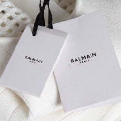 Pre Owned Balmain White Mesh Insert Rib Knit Cut-Out Midi Dress M