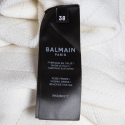 Pre Owned Balmain White Mesh Insert Rib Knit Cut-Out Midi Dress M