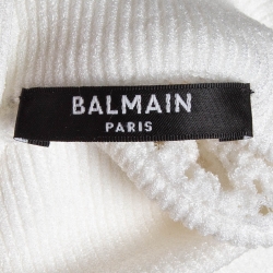Pre Owned Balmain White Mesh Insert Rib Knit Cut-Out Midi Dress M