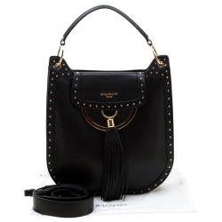 Balmain Black Studded Leather Domaine 33 Shoulder Bag