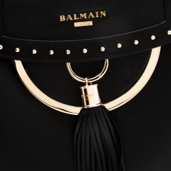Balmain Black Studded Leather Domaine 33 Shoulder Bag