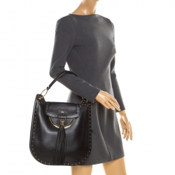 Balmain Black Studded Leather Domaine 33 Shoulder Bag