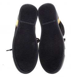 Pre Owned Balmain Gold Metallic Leather And Black Suede High Top Sneakers Size 37