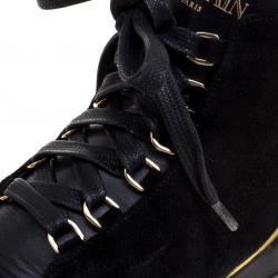 Pre Owned Balmain Gold Metallic Leather And Black Suede High Top Sneakers Size 37