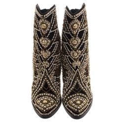 Balmain Black Crystal Embellished Suede Pointed Toe Ankle Boots Size 40