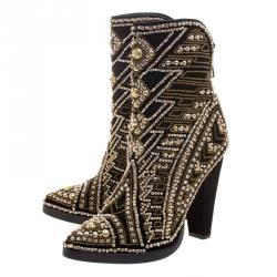 Balmain Black Crystal Embellished Suede Pointed Toe Ankle Boots Size 40