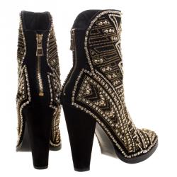 Balmain Black Crystal Embellished Suede Pointed Toe Ankle Boots Size 40