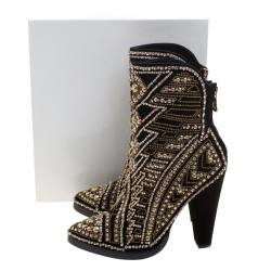 Balmain Black Crystal Embellished Suede Pointed Toe Ankle Boots Size 40