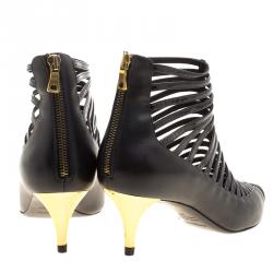Pre Owned Balmain Black Strappy Leather Pointed Toe Ankle Booties Size 39
