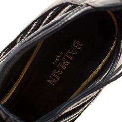 Pre Owned Balmain Black Strappy Leather Pointed Toe Ankle Booties Size 39