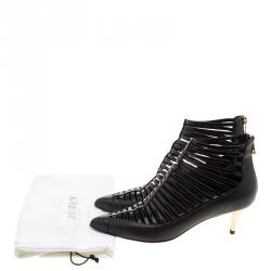 Pre Owned Balmain Black Strappy Leather Pointed Toe Ankle Booties Size 39