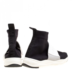 Pre Owned Balmain Black Stretch Knit And Mesh Cameron Embossed Logo High Top Sneakers Size 39.5
