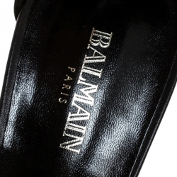 Pre Owned Balmain Black/Gold Leather Chain Link Open Toe Sandals Size 39.5