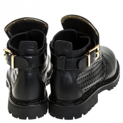 Pre Owned Balmain Black Perforated Leather Buckle Ankle Boots Size 41