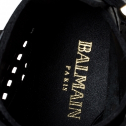 Pre Owned Balmain Black Perforated Leather Buckle Ankle Boots Size 41