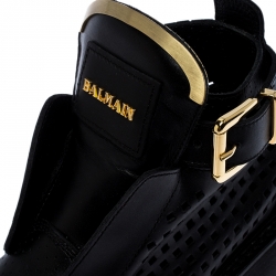 Pre Owned Balmain Black Perforated Leather Buckle Ankle Boots Size 36